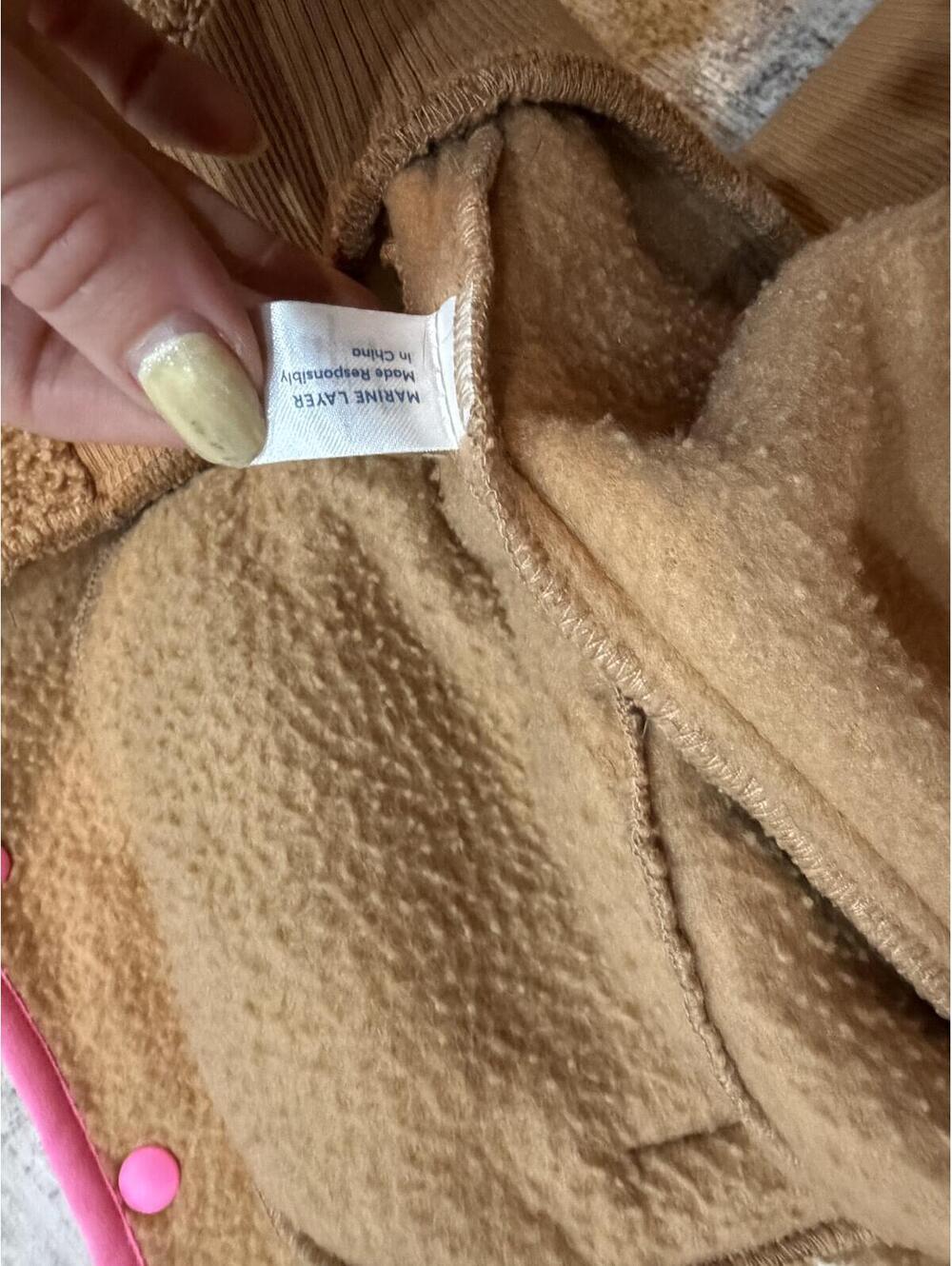 NWOT Marine layer Sierra Sherpa Jacket Snap Front Pumpkin Camel hot pink trim XS - Picture 5 of 7